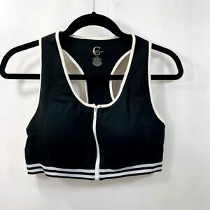 CActive Activewear Zipper Front Racerback Sports Bra Striped White Black Size 1X